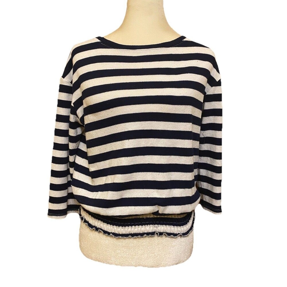 St. John’s Bay Women’s Stripe Knit Pullover Elastic Waist Sweater Size Small